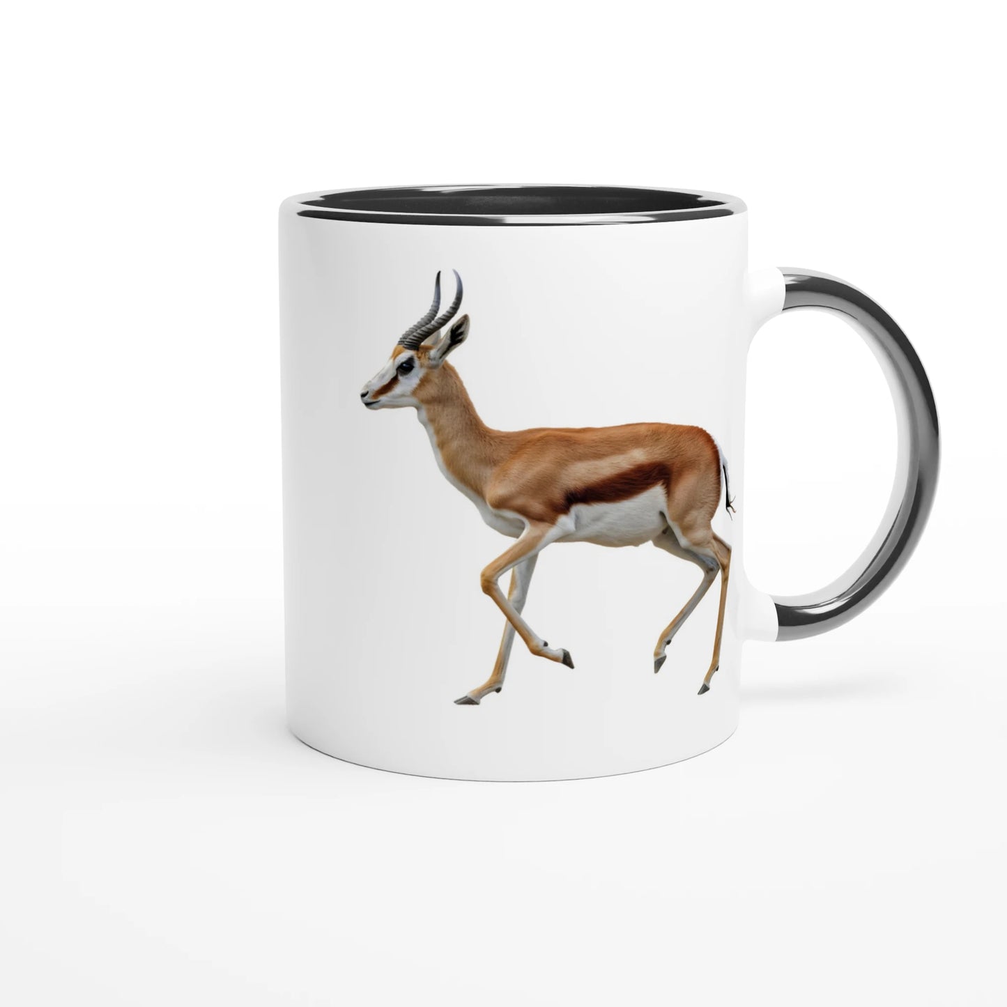 trotting springbok design on a white ceramic coffee mug