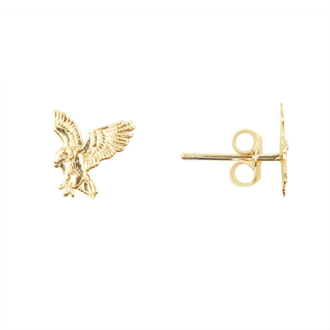bald eagle design gold stud earing on a white background