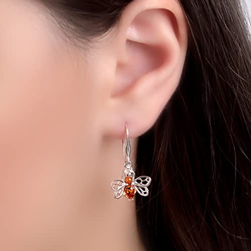Honey Bee Necklace in Silver and Amber