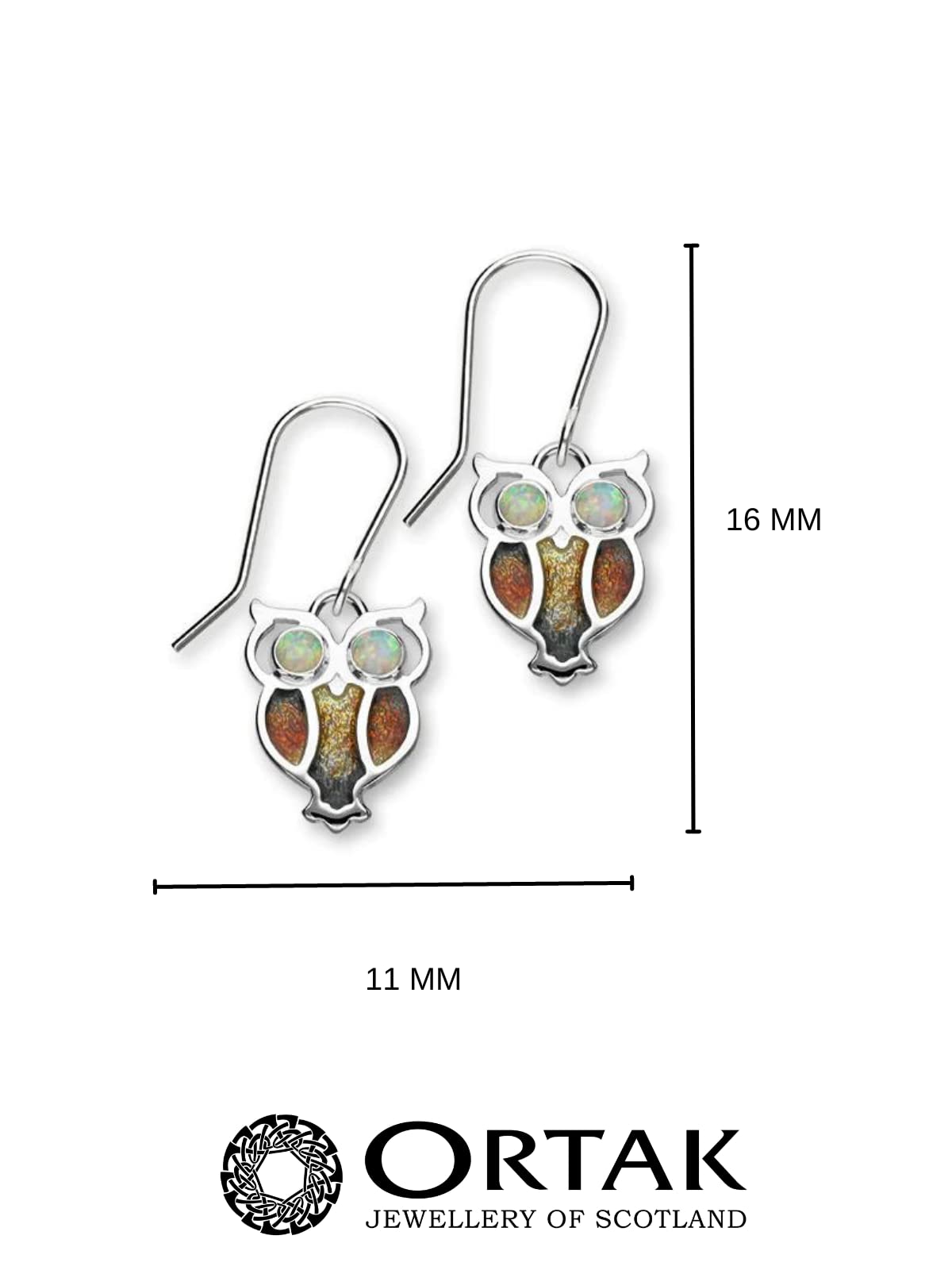 Owl Drop Earings in Silver, Enamel and Stone