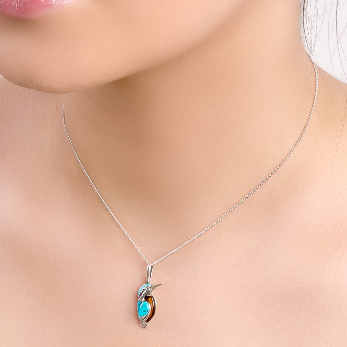 Kingfishe Necklace in Silver, Amber and Turquoise