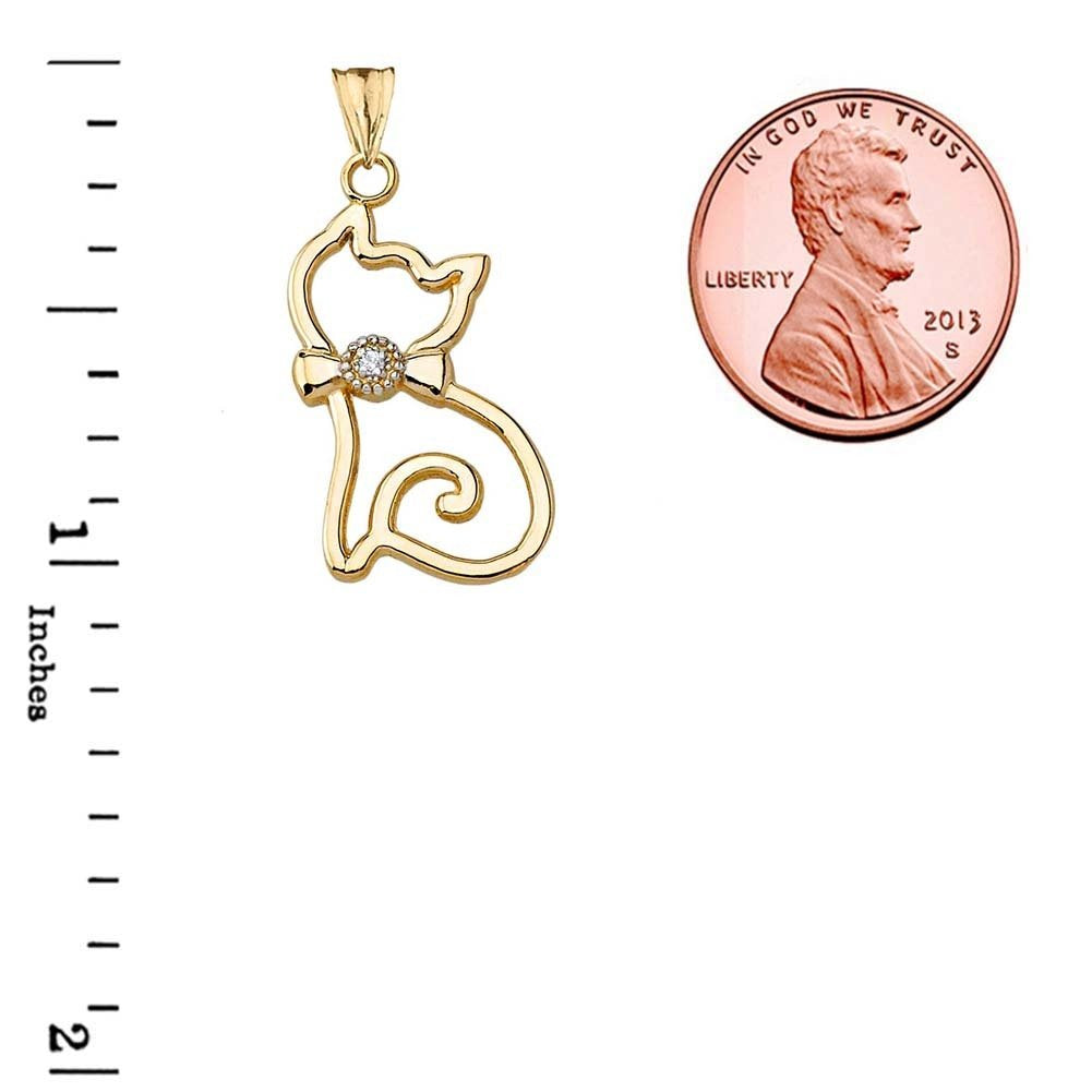 Gold and Diamond Cat Pendant Necklace