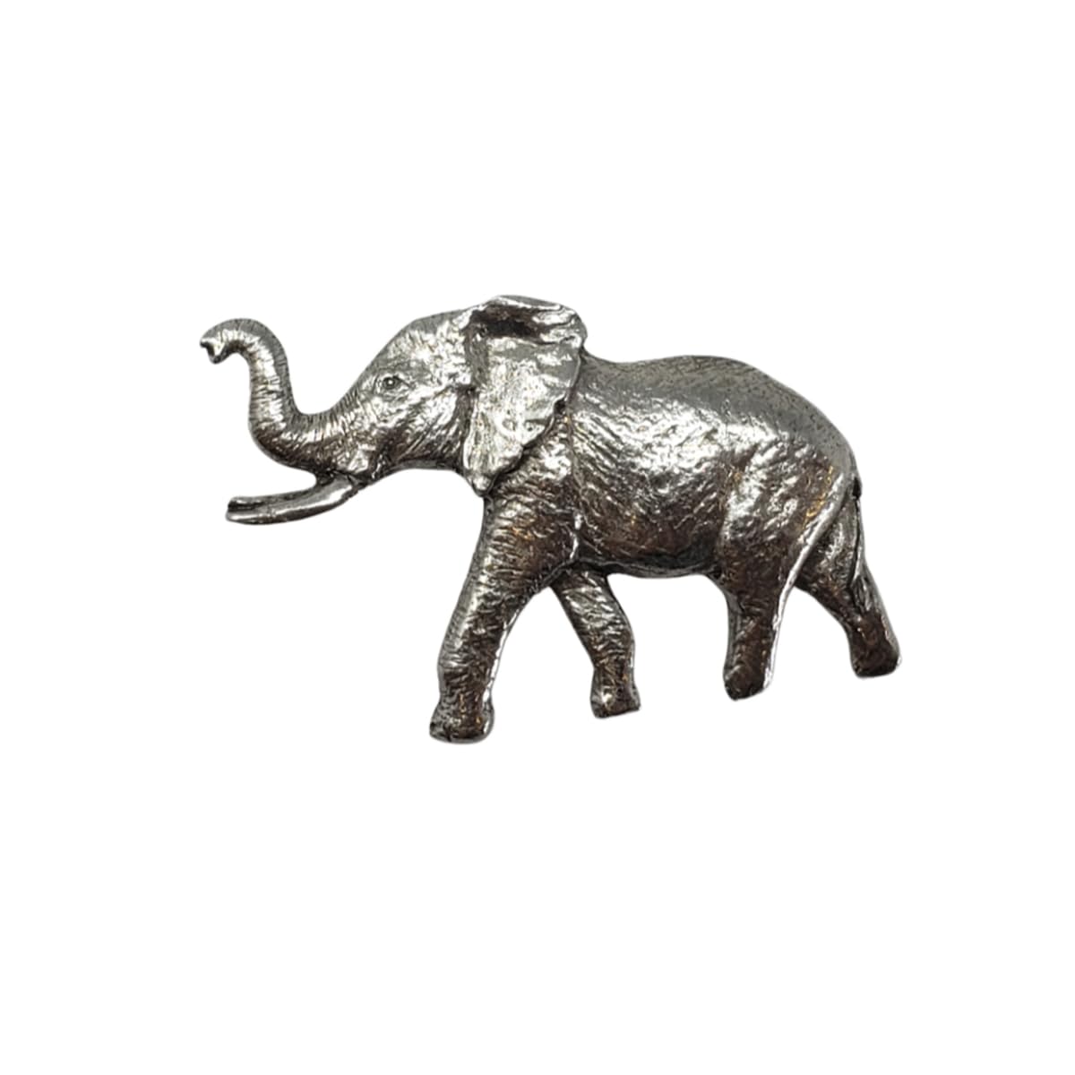 pewter elephant design fashion pin on a white background