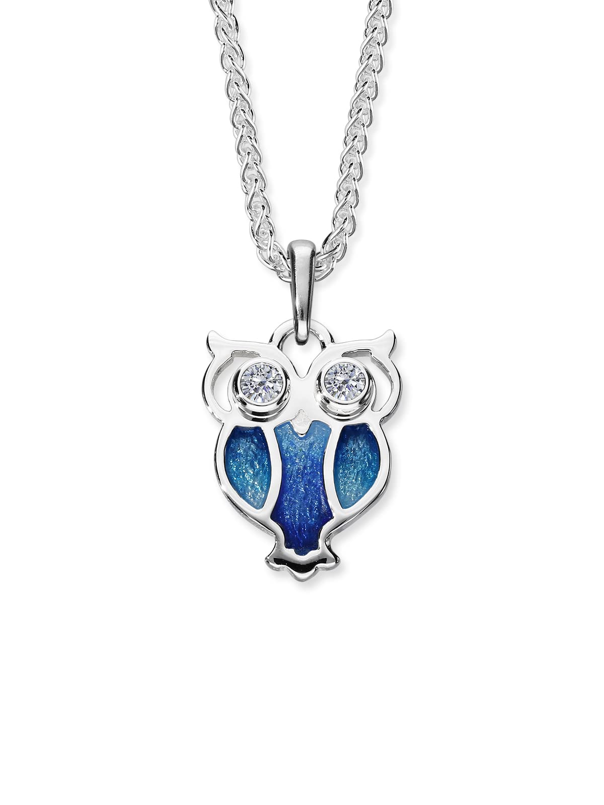 owl pendant necklace in silver with hot glass enamel and cubic zirconia