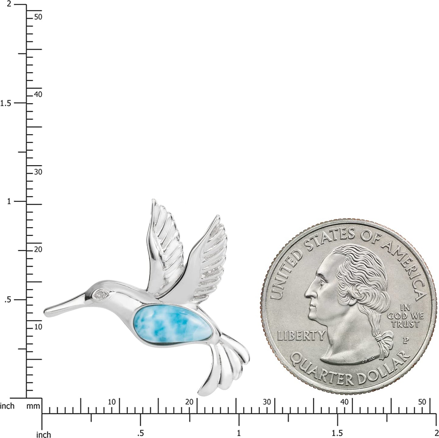 Hummingbird Necklace in Sterling Silver and Natural Larimar