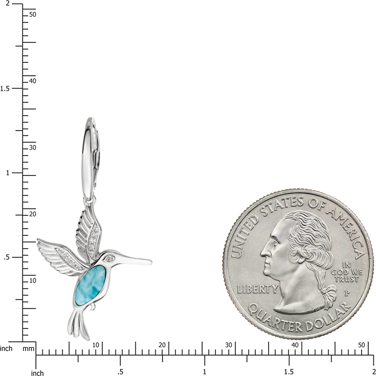 Hummingbird Dangle Earrings in Silver and Natural Larimar