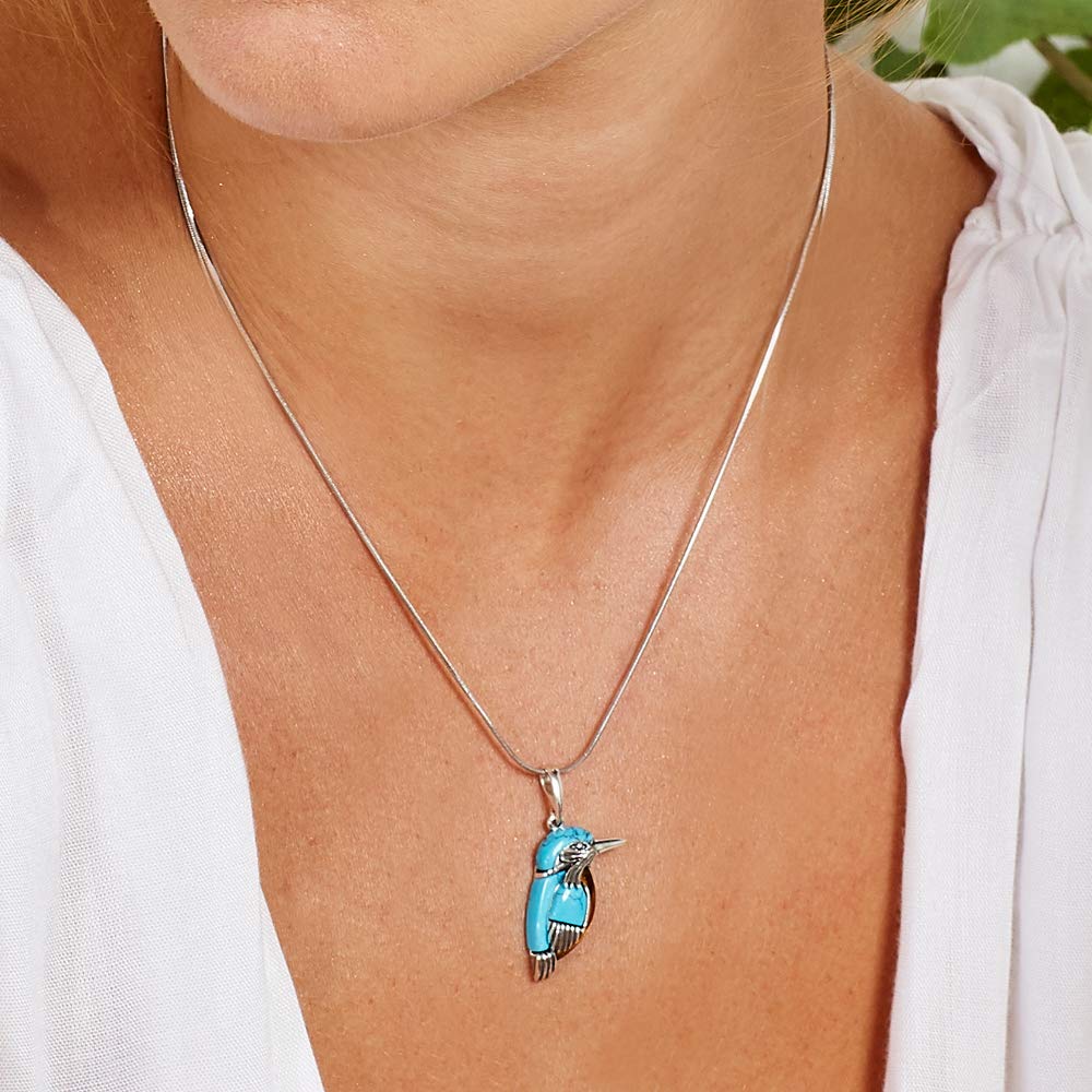 Kingfisher Bird Necklace in Silver, Turquoise and Baltic Amber