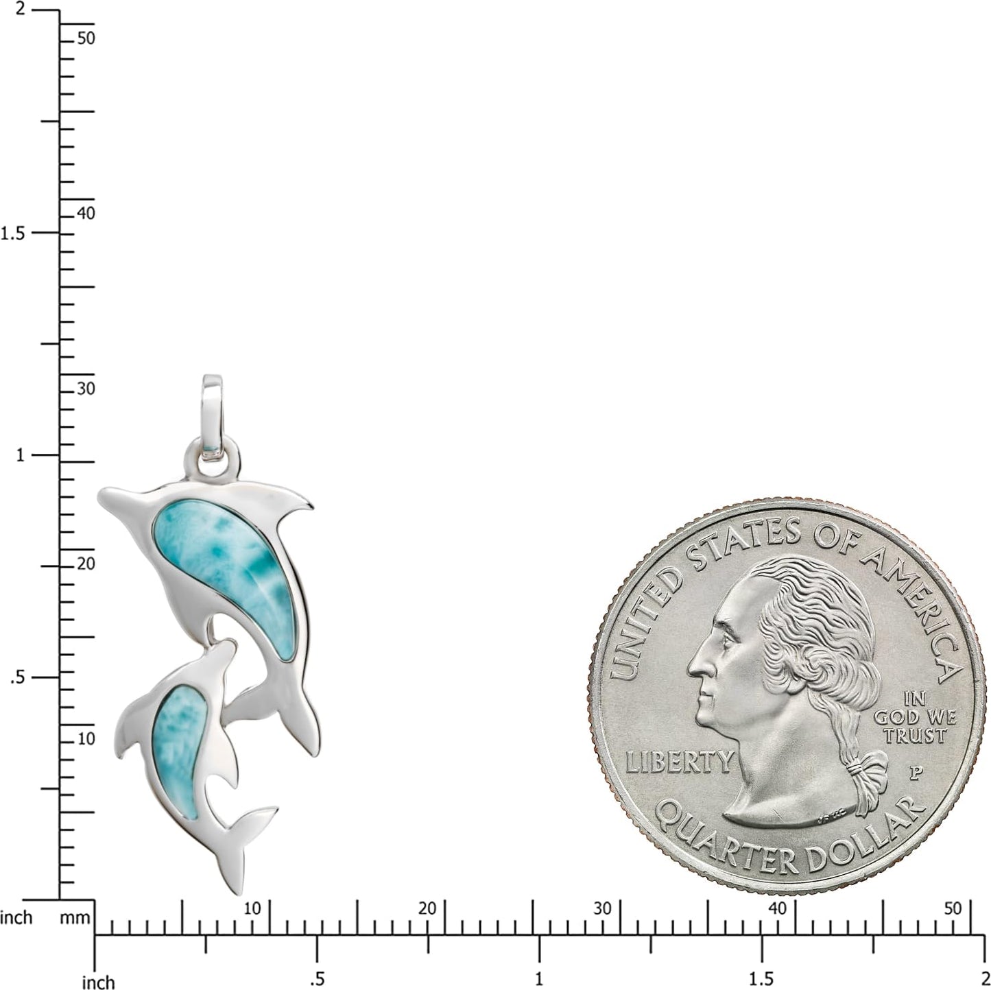 Dolphin Necklace in Sterling Silver and Natural Larimar