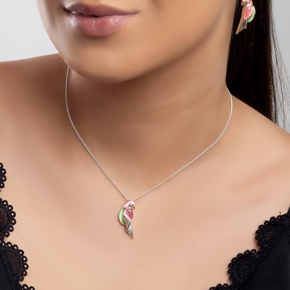 Tropical Parrot Necklace in 925 Sterling Silver