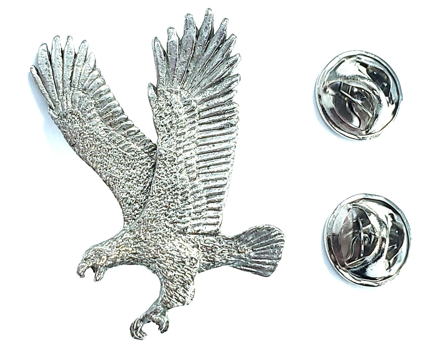 pewter bald eagle design fashion pin on a white background