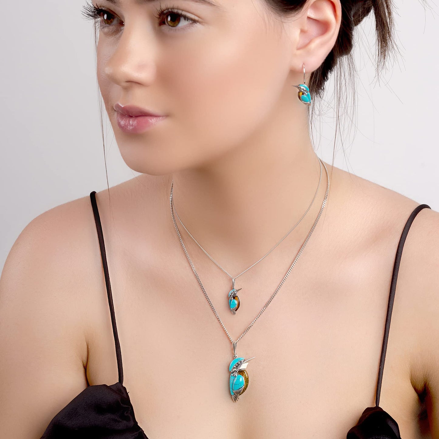 Kingfishe Necklace in Silver, Amber and Turquoise