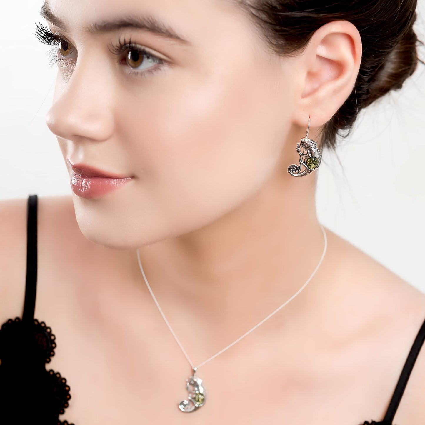 Chameleon Silver Hook Dangle Drop Earrings