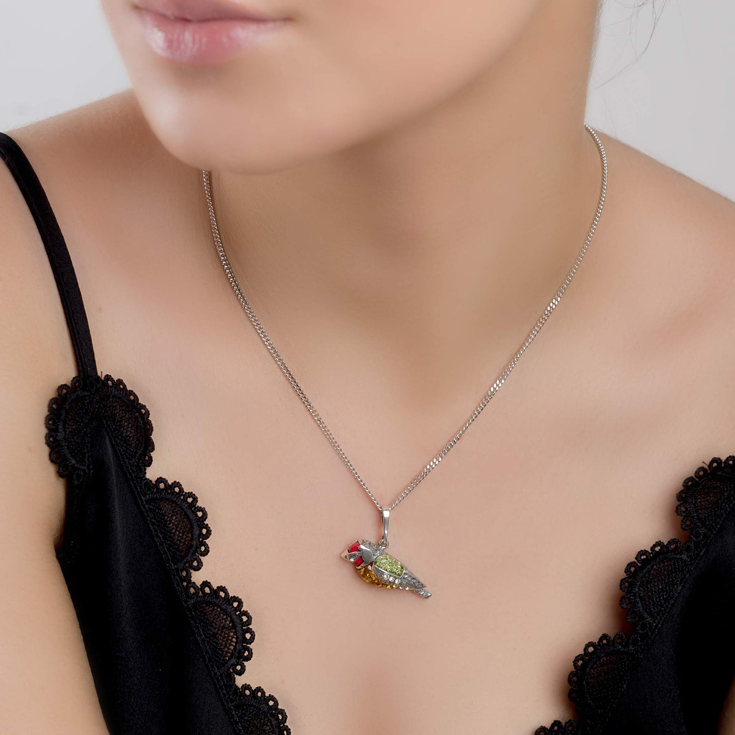 Goldfinch Necklace in Silver, Amber and Coral