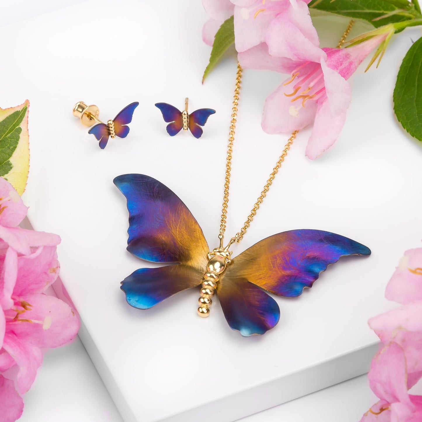 Shimmering Butterfly Necklace in 24ct Gold Plate Titanium