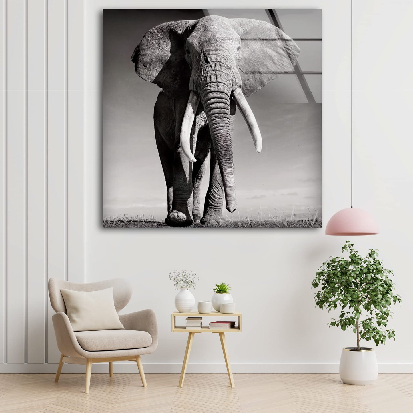 African Bull Elephant Glass Wall Art