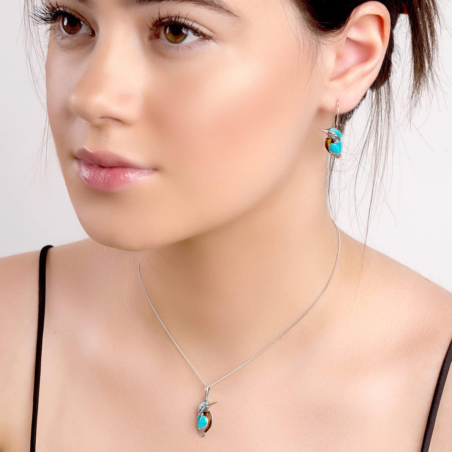 Kingfishe Necklace in Silver, Amber and Turquoise
