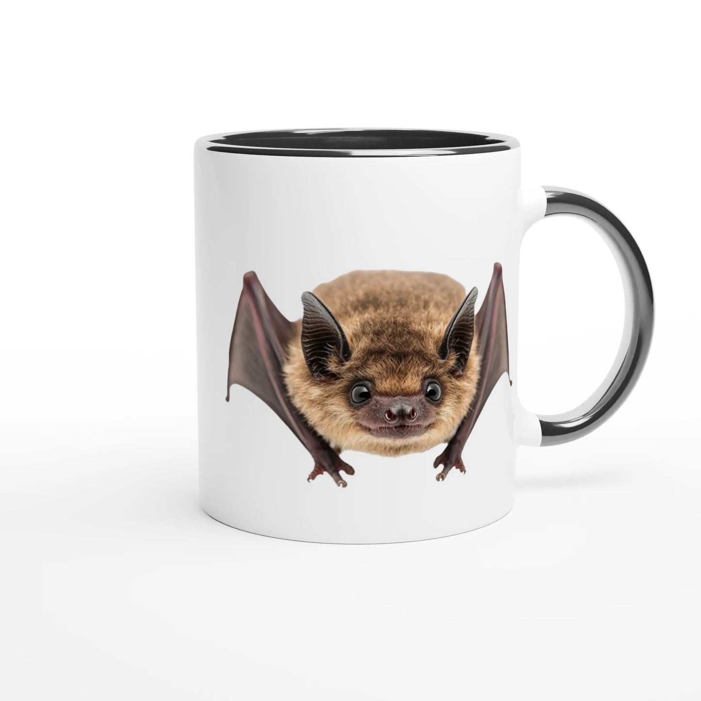 brown coloured bat on a white coffee mug