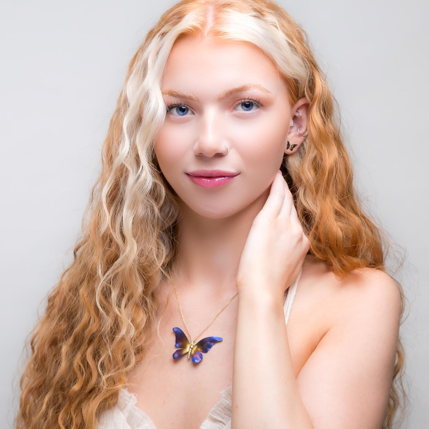 Shimmering Butterfly Necklace in 24ct Gold Plate Titanium
