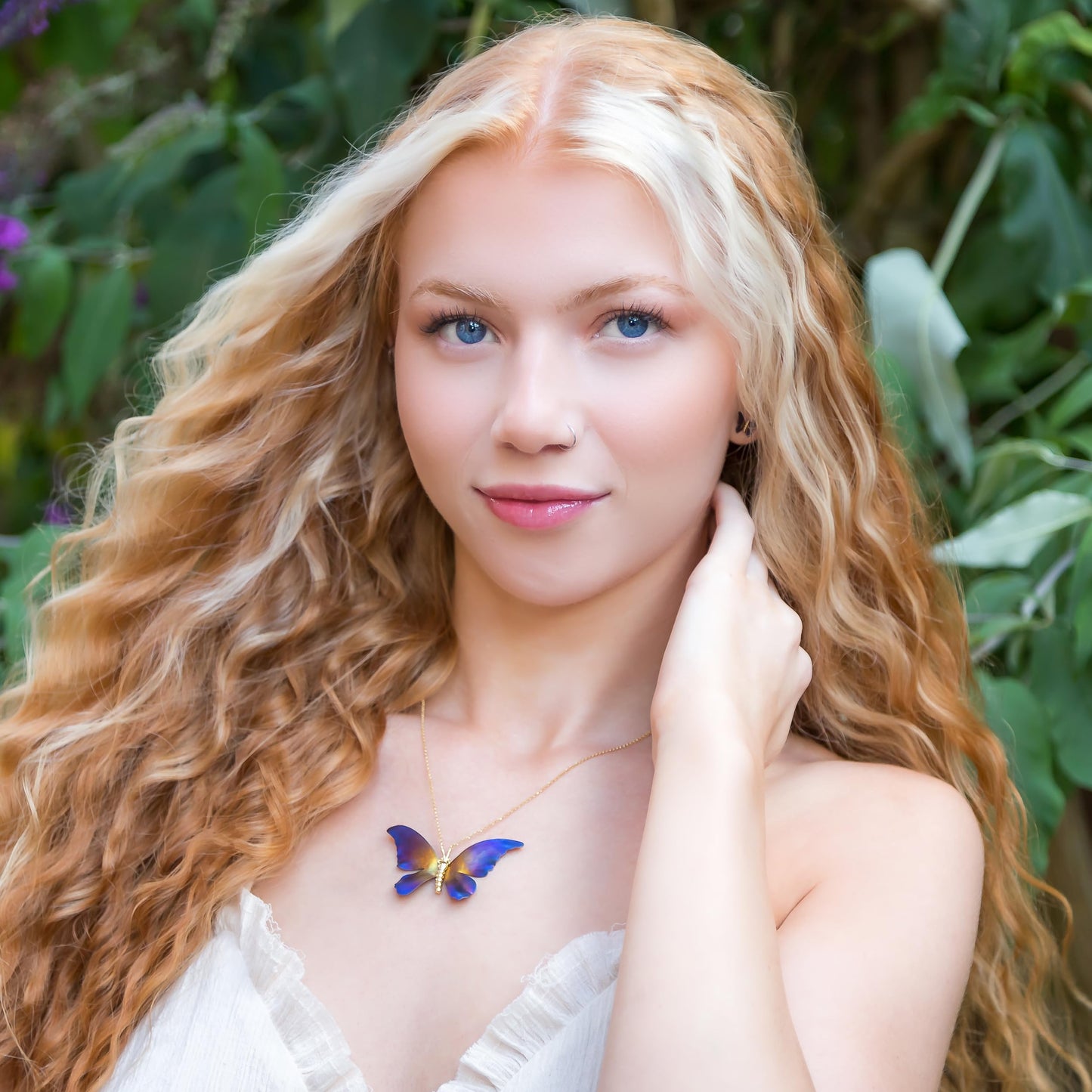 Shimmering Butterfly Necklace in 24ct Gold Plate Titanium