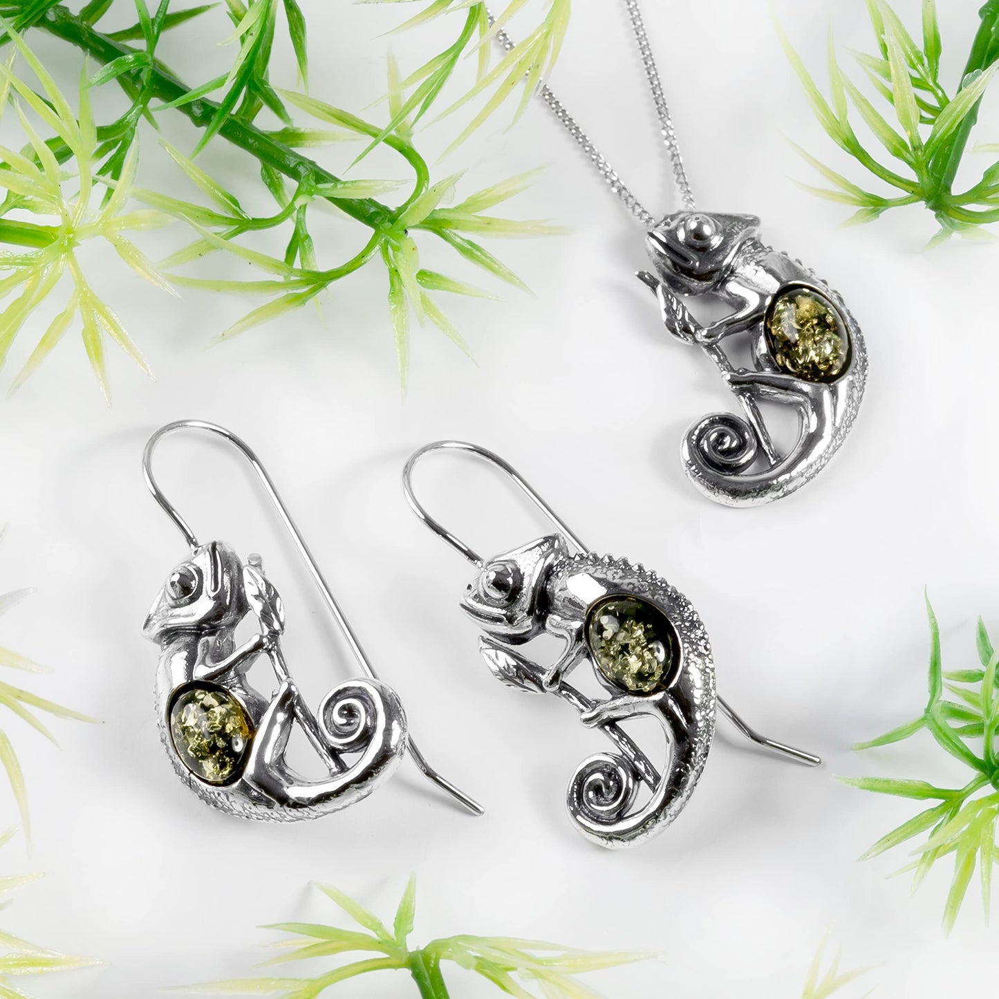 Chameleon Silver Hook Dangle Drop Earrings