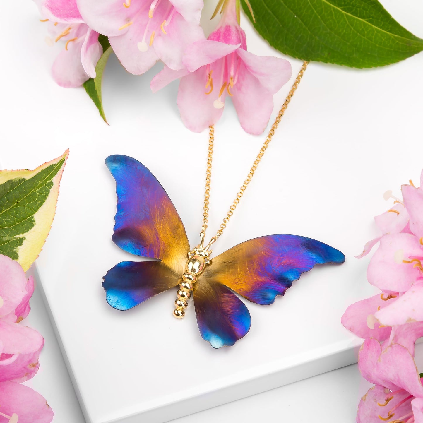 Shimmering Butterfly Necklace in 24ct Gold Plate Titanium