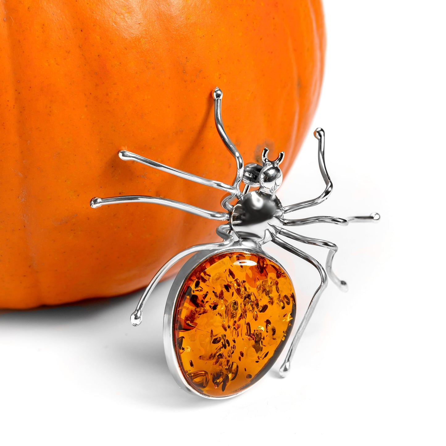 Spider Brooch in Silver and Baltic Amber