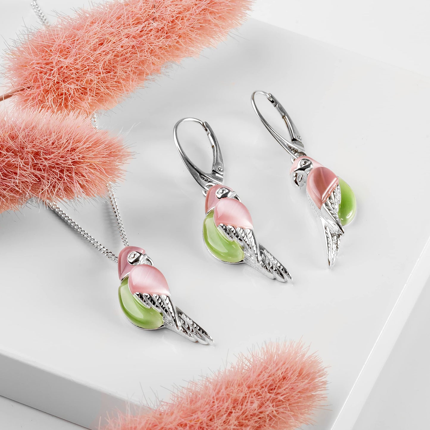 Tropical Parrot Necklace in 925 Sterling Silver