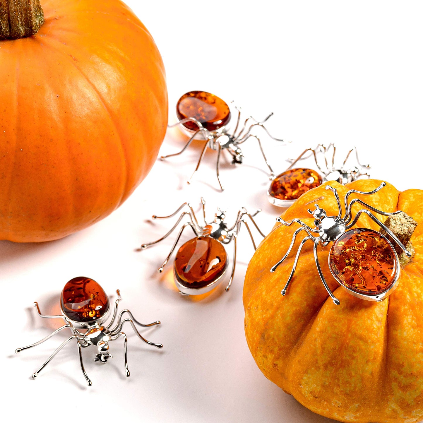 Spider Brooch in Silver and Baltic Amber