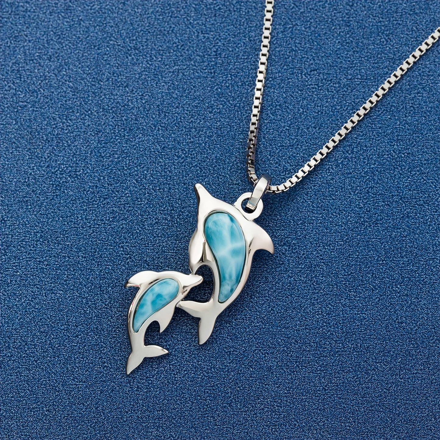 Dolphin Necklace in Sterling Silver and Natural Larimar