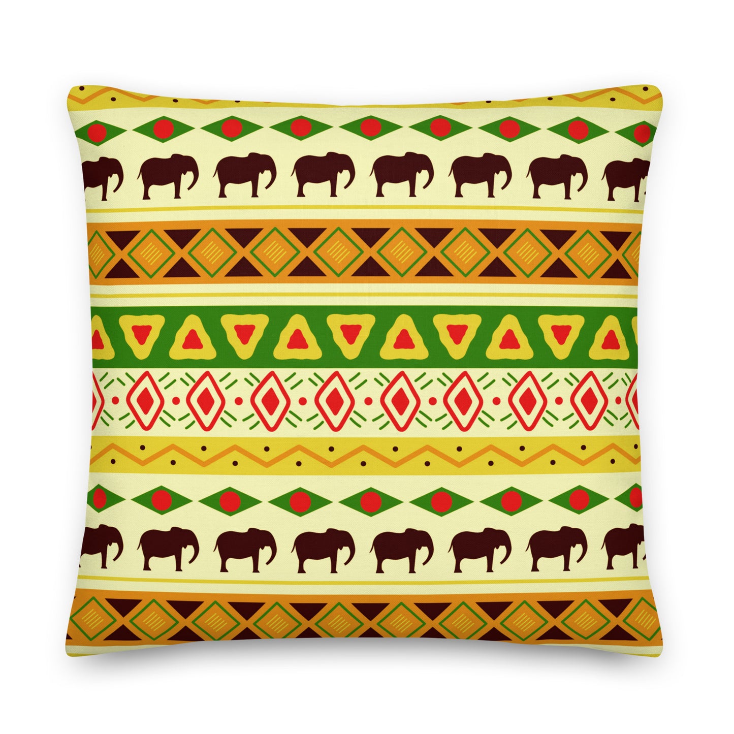 elephants and a vibrnt linear pattern on a cushion throw pillow