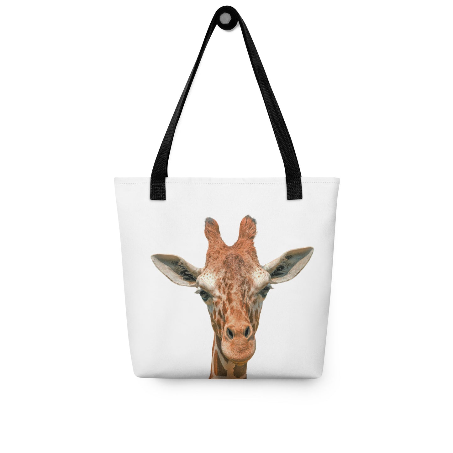 Tote bag with a giraffe design on a white background