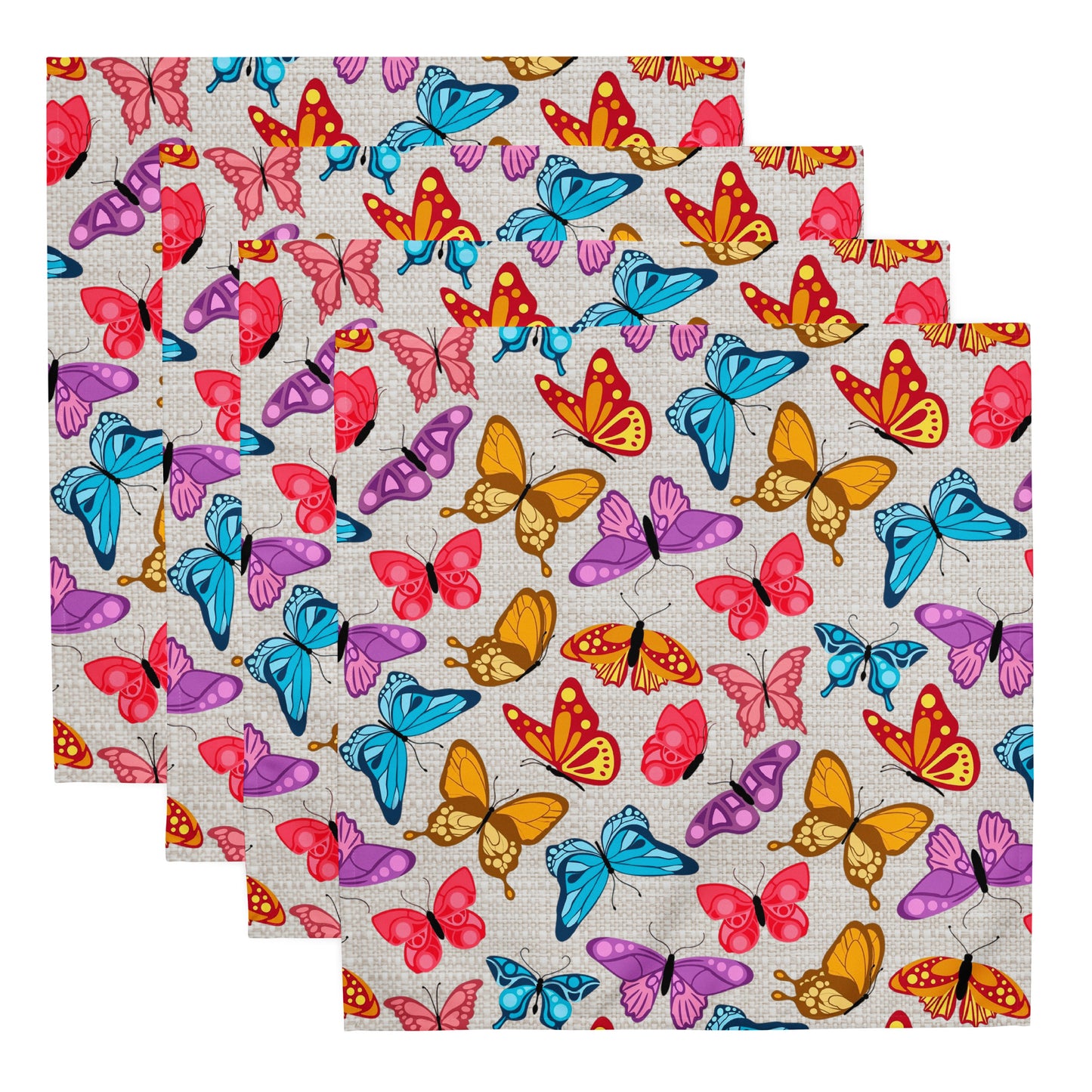 colourful butterfly esig on a napkin set om a white background
