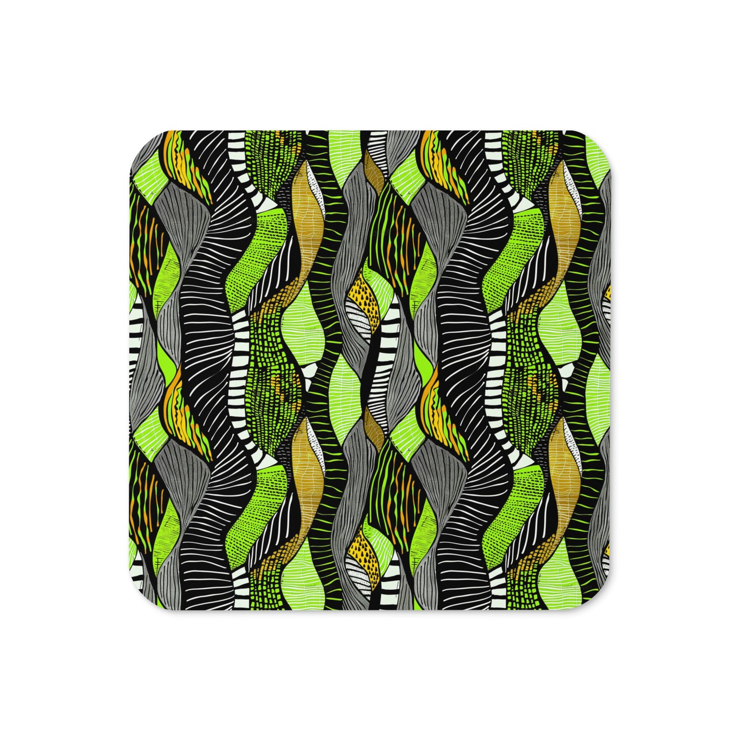 green and animal print design on a drinks coaster