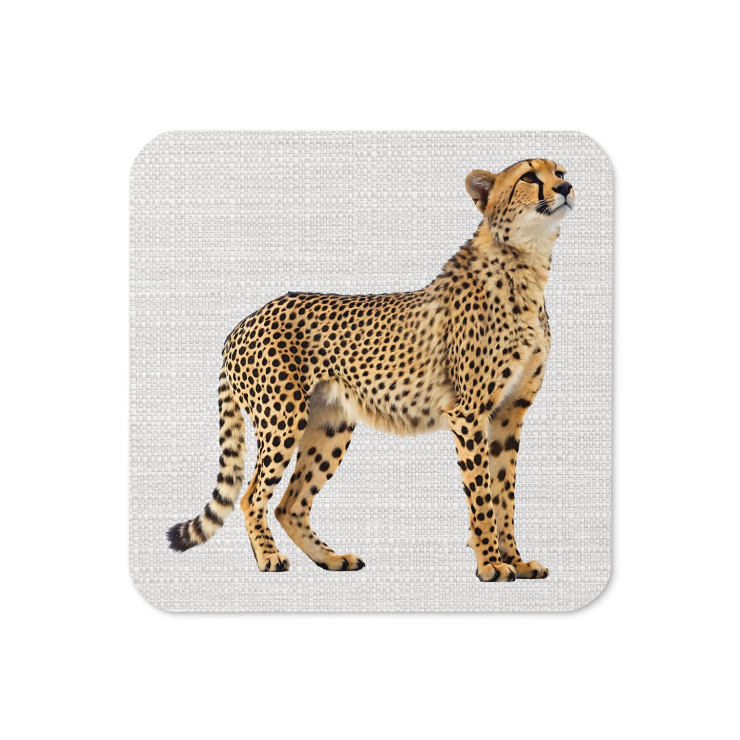 grey drinks coaster with a cheetah design