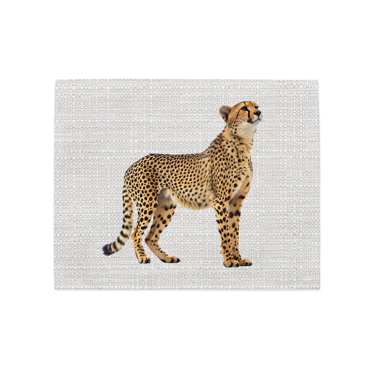 cheetah design on a placemat with a neutral background colour