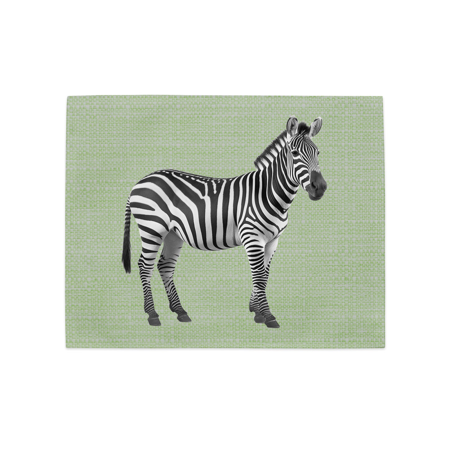 table placemat decorated with a zebra on a pale green background
