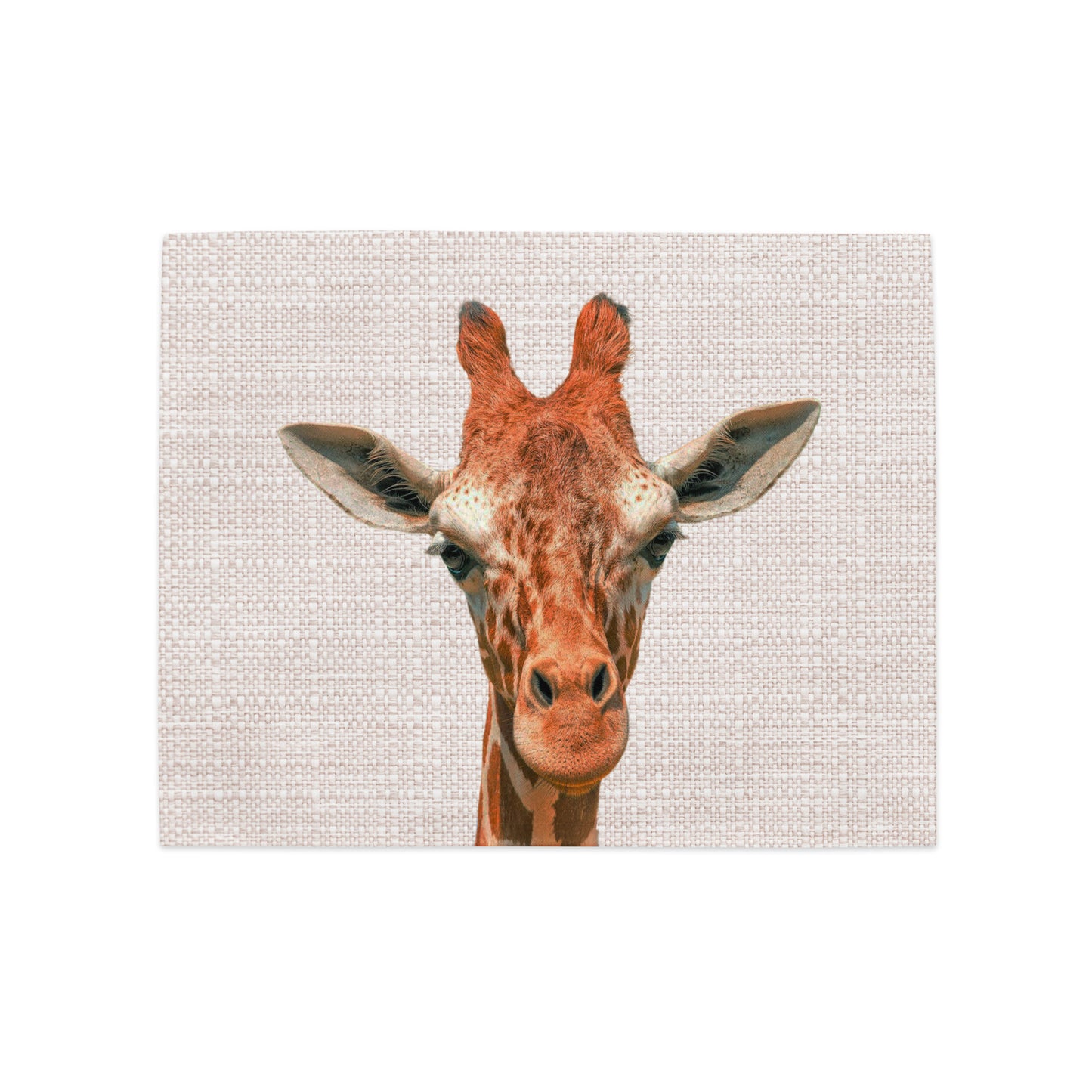 table placemat decorated with a giraffe head picture on a grey background