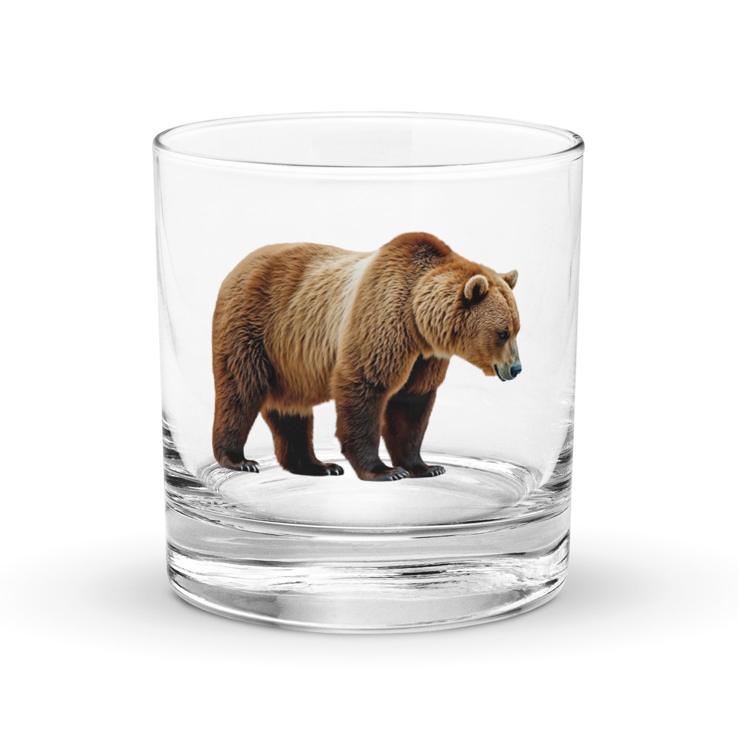brown bear image on a glass whisky tumbler