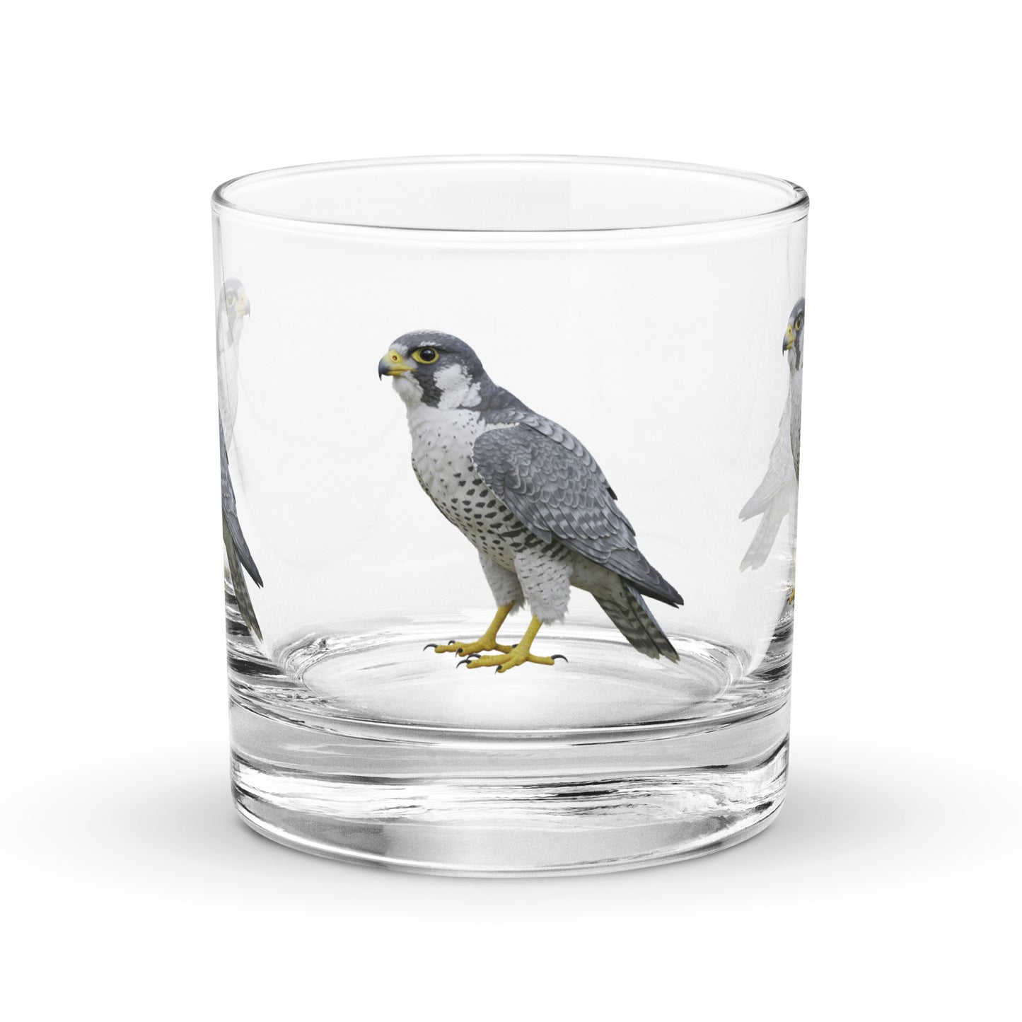 peregrine falcon design on a glass whisky tumbler