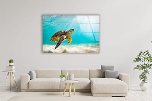 Swimming Sea Turtle Glass Wall Art
