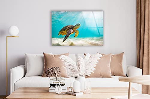 Swimming Sea Turtle Glass Wall Art