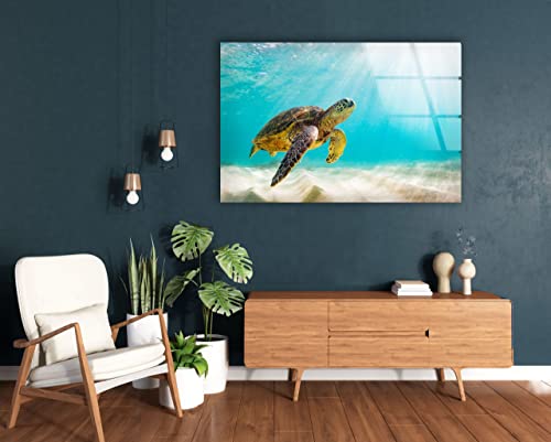 Swimming Sea Turtle Glass Wall Art