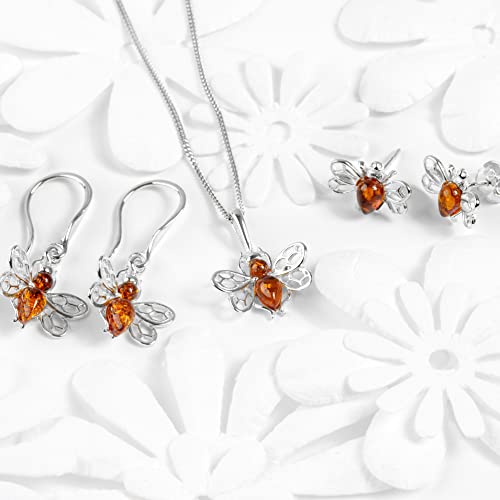 Honey Bee Necklace in Silver and Amber