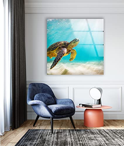 Swimming Sea Turtle Glass Wall Art