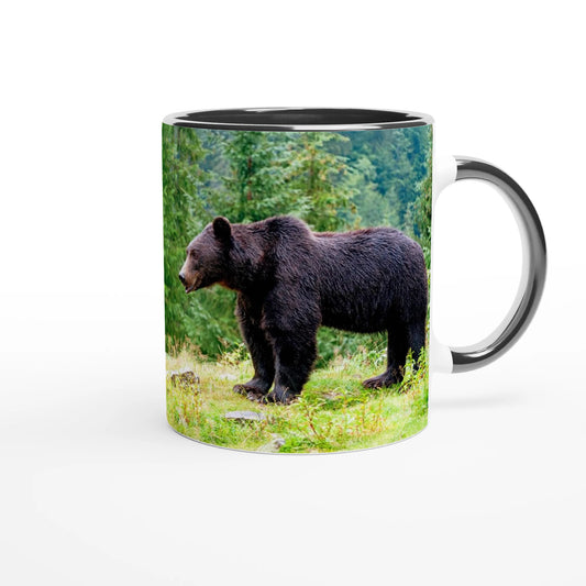 coffee mug design with a black bear in the wilderness
