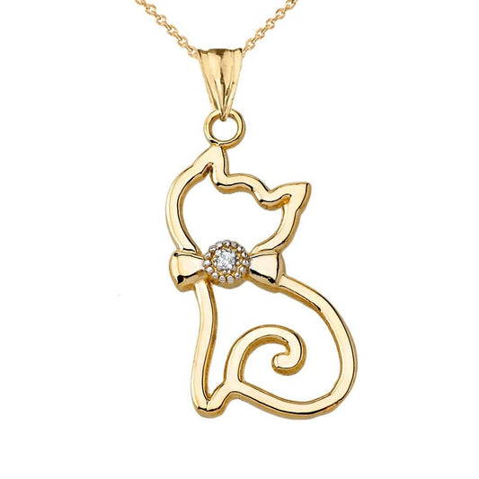 gold and diamond cat shaped pendant necklace