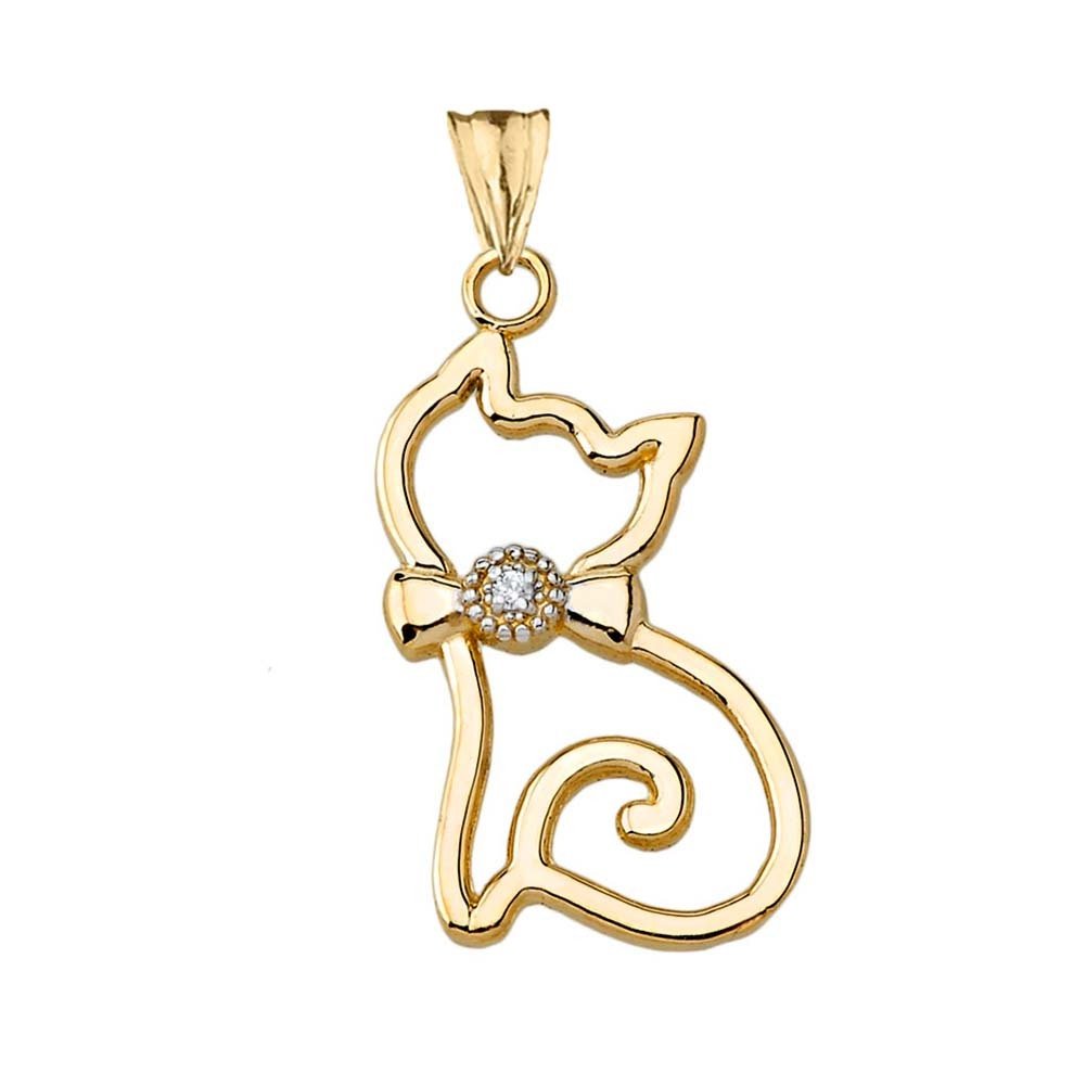 Gold and Diamond Cat Pendant Necklace
