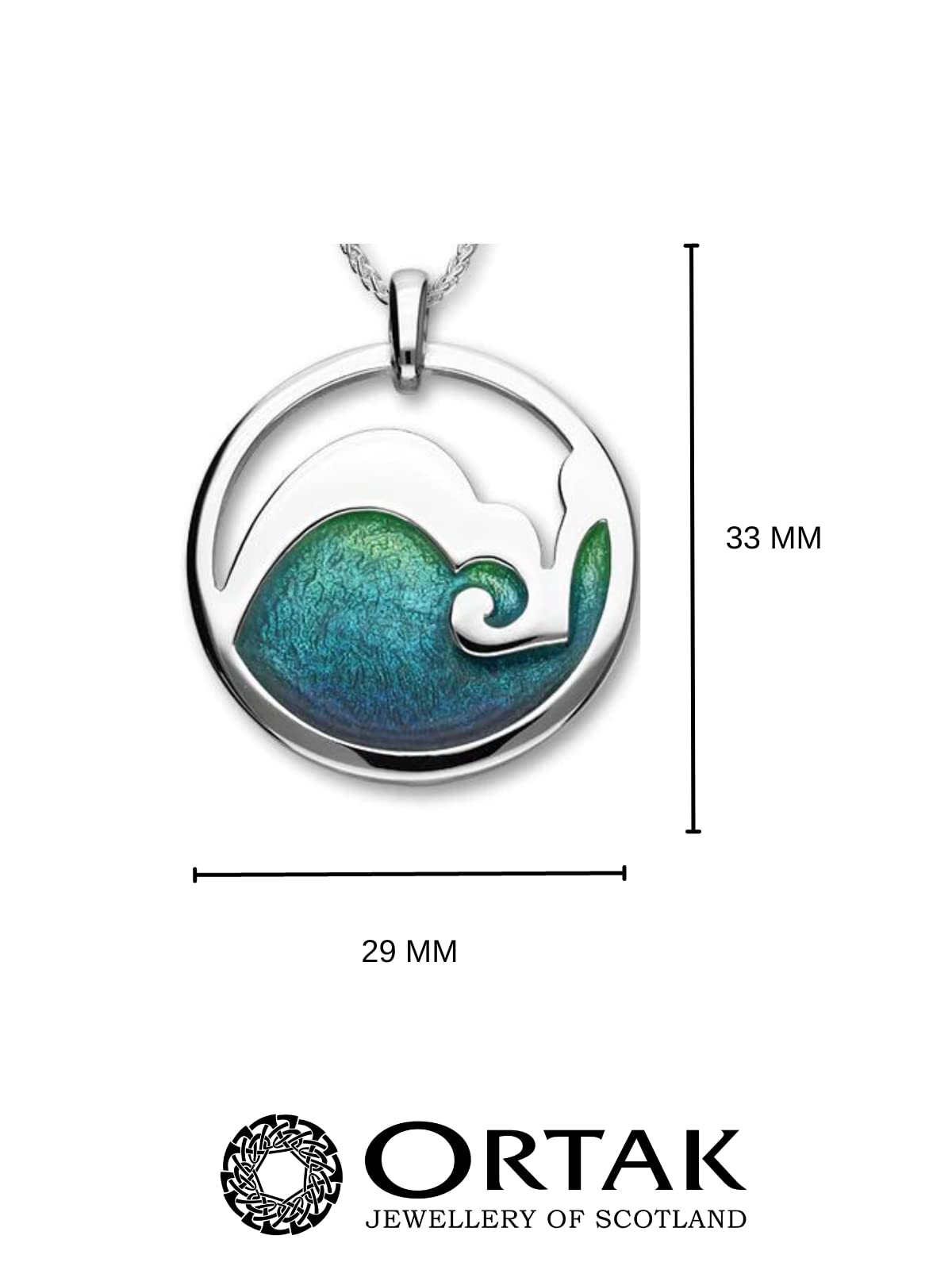 Blue Green Ocean Wave Silver Pendant Necklace