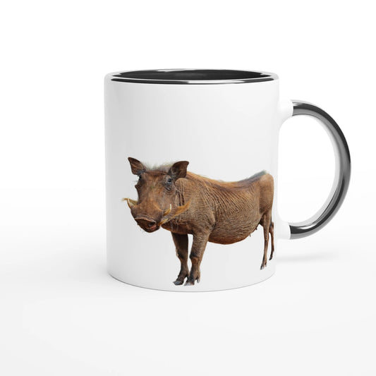 african warthog on a white coffee mug with a blck handle