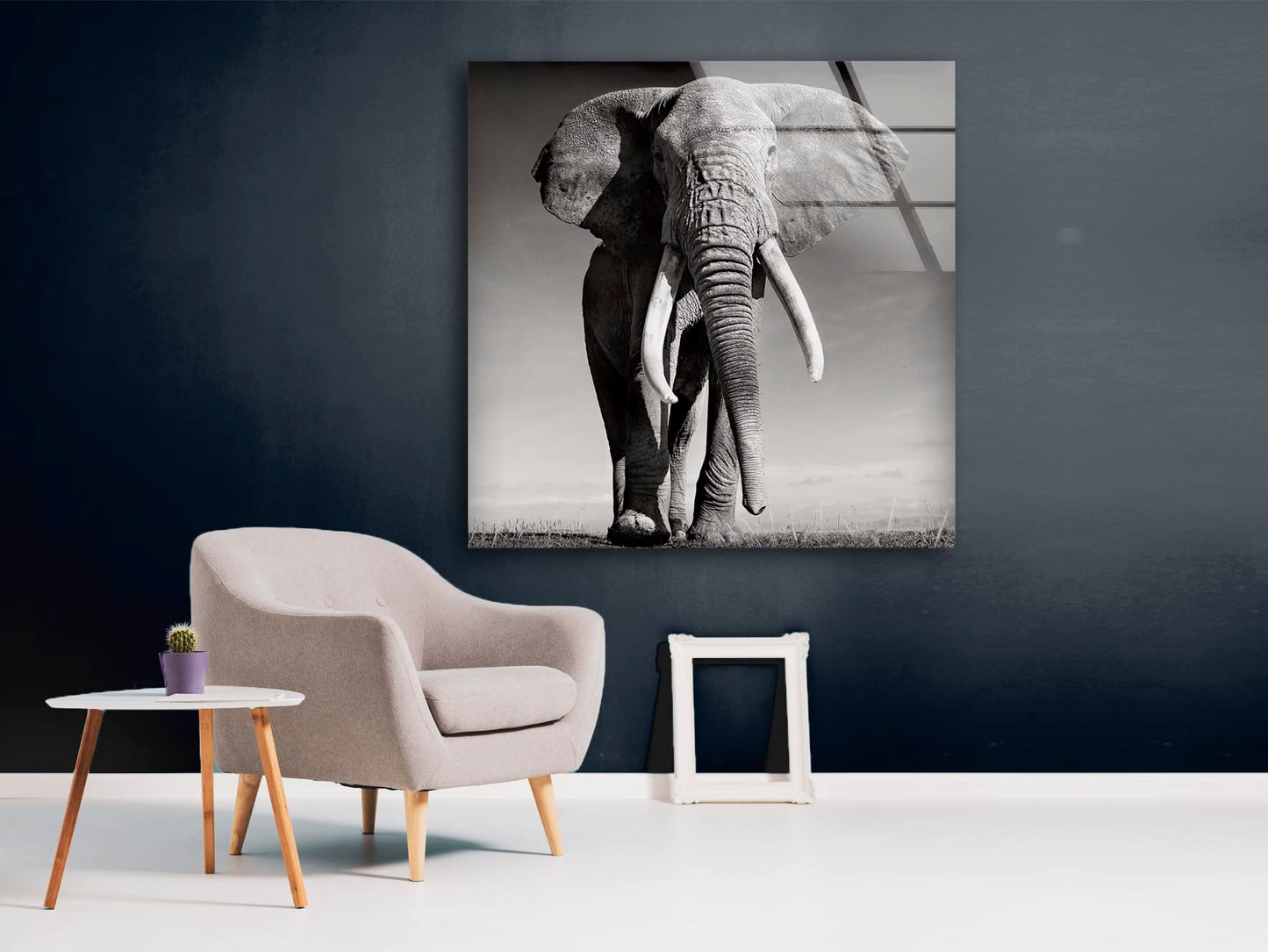 African Bull Elephant Glass Wall Art